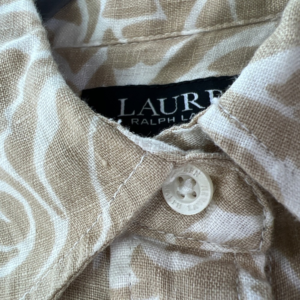 Ralph Lauren Khaki Floral Linen Shirt Button Women XS Rolled Up Long Sleeves - Picture 6 of 12